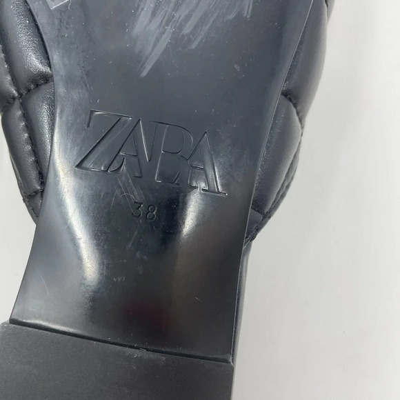Zara Quilted Vegan Leather Flat Mules Shoes  Black Size 7.5 - Picture 8 of 8